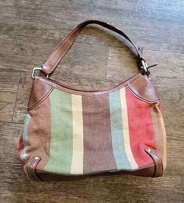 Bolso de Mano Fossil Bolso de Mano Lona Cuero Borde Colorido Y2k Años 90 Hobo Arco Iris Envejecido Foto 1 de 4