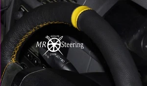 PER MERCEDES CLASSE A W169 2005+ COPRIVOLANTE VERA PELLE + CINTURINO GIALLO - Foto 1 di 1