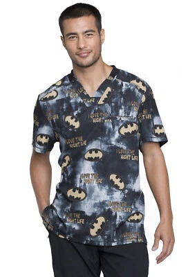 Batman Cherokee Scrubs Tooniforms DC Comics Mens V Neck Top TF730 DMKL - Image 1 of 4