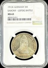 1913 E SILVER GERMAN STATE SAXONY 3 MARK LEIPZIG MONUMENT NGC MINT STATE 63