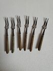 VTG Wood Handled Cocktail Forks Six Piece Set hors d'oeuvres Cheese Japan SSteel
