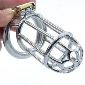 New Stainless Steel Male Chastity Cage Device Men Long Metal Locking Belt - Picture 1 of 39