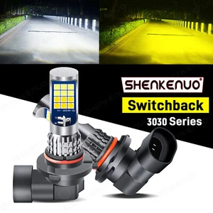 LED Headlight Bulbs 3030 9005 HB3 High Beam White Yellow Switchback 1Pair Bright - Picture 1 of 12