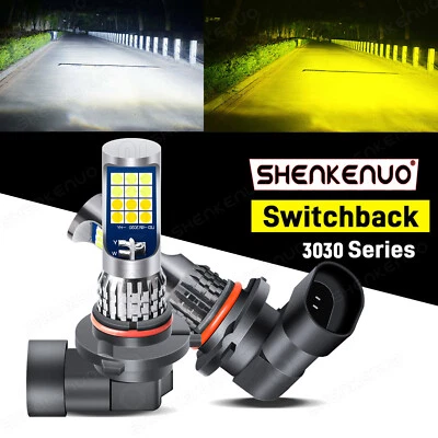 LED Headlight Bulbs 3030 9005 HB3 High Beam White Yellow Switchback 1Pair Bright - Image 1 of 4