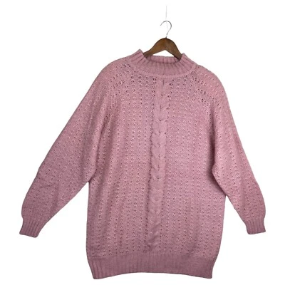 Suéter Vintage Crazy Horse Gran Tamaño Años 90 Rosa Crochet Acanalado Cuello Simulado Para Mujer M Foto 1 de 4
