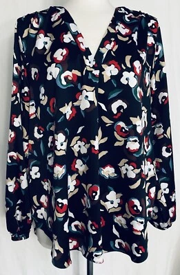 Alfani Tunic Women’s Plus 1X Black Floral Satin Vneck Long Sleeve New W/Tag $69 - Image 1 of 4