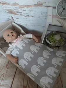 ELEFANT ❤Puppenbettwäsche❤PuppenwagenGarnitur❤weiss grau ❤Baby Born Handmade Neu - Bild 1 von 2