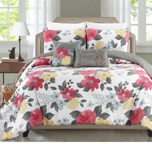 Gwenevere King Comforter Set Floral  Multicolor Flower 3 Shams 2 Accent Pillows - Picture 1 of 8