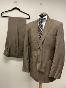 HUGO BOSS 2PC SUIT SUPER 100 VIRGIN WOOL IN BROWN 44L TRS W37 L35 EC (0606) - Picture 1 of 14