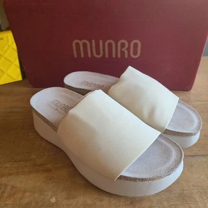 Munro Nalia Women’s Sz 7 WIDE Beige Bone Fabric Slip On Platform Wedge Sandals - Picture 1 of 6