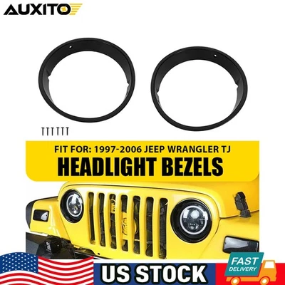 Par de molduras de anel de farol preto acabamento de tampa de inserção para Jeep Wrangler TJ 1997-2006 - Imagem 1 de 4