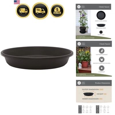 Plant Pot Saucer 12 Inch Black Plastic Outdoor Indoor Water Drainage Tray - Image 1 of 4