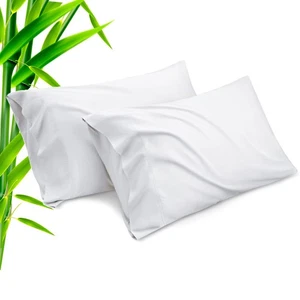 Paquete de 2 fundas de almohada blancas tamaño estándar, fundas de almohada de refrigeración de rayón con envoltura... - Imagen 1 de 9