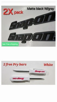 2PK SNAP ON TOOLS LOGO EMBLEM Matte Black Badge Decal + 2 Pocket White Pry Bars! - Image 1 of 4