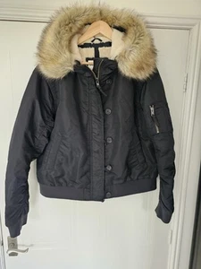 Jack Wills Coat size 16 Black Womens Parka Hooded Jacket Mid Length Worn once!!! - Picture 1 of 8