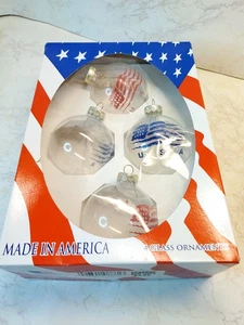 4 Patriotic Flag Glass Ornaments Christmas VTG Red Blue Tree Decor - Picture 1 of 5