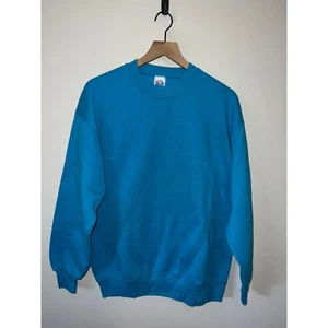 Vintage Blue Blank Sweatshirt Jerzees Super Sweats Crewneck USA Made VTG 90s XL - Picture 1 of 11