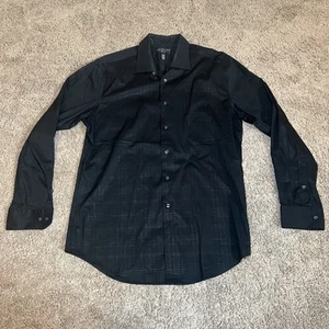 Alfani Mens Sz L Shirt Black Check Cotton Regular Button Down Collar Long Sleeve - Picture 1 of 7