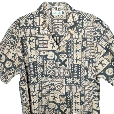 Мужская рубашка на пуговицах Tribal размер L сделано на Гавайях бежевый/черный тропический курорт - Изображение 1 из 4