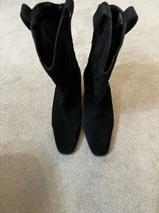 WOMENS WESTERN MID-CALF BLACK REAL SUEDE COWGIRL STYLE BOOTS - Picture 1 of 18