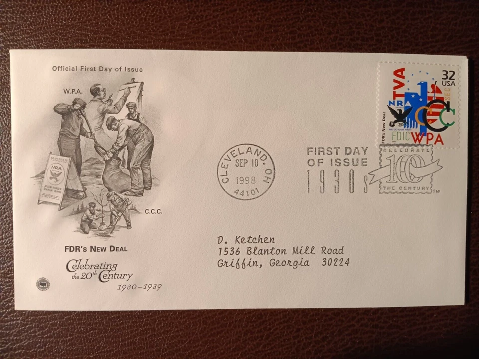 32-CENT 1999 FDI "FDR'S NEW DEAL" CELEBRATING THE 20TH CENTURY 1930/1939 - Image 1 of 1