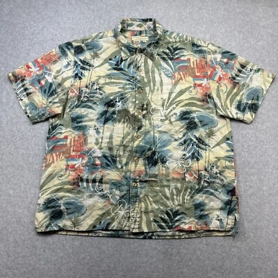 Camisa Hawaiana Territory Ahead Grande Azul Verde Floral Vacaciones Resort Fiesta Foto 1 de 4