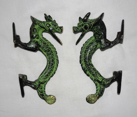 Brass Chinese Pair Dragon Antique Handmade Finish Banquet Door Handle Decor AR68 Cover