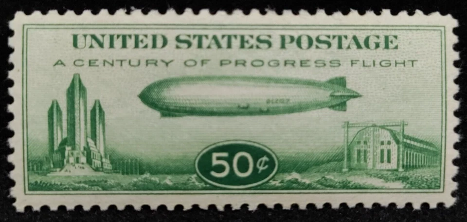 MATT'S STAMPS US SCOTT #C18 50-CENT "BABY ZEPPELIN" AIRMAIL STAMP MH XF-90 CV$80 - Image 1 of 3