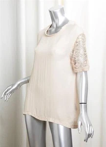 RAQUEL ALLEGRA Womens Nude Beige Rayon Oversized Lace Tee T-Shirt Blouse 2 NEW - Picture 1 of 7