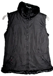 CHALECO COLDWATER CREEK PARA MUJER NEGRO FORRADO DE PIEL SINTÉTICA CREMALLERA FRONTAL CUELLO ALTO MEDIANO - Imagen 1 de 4