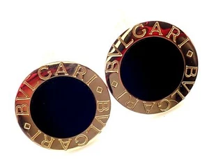 Authentic! Bvlgari Bulgari 18k Yellow Gold Black Onyx Cufflinks - Picture 1 of 9