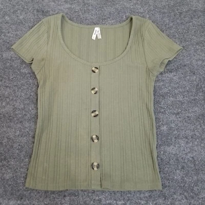 Mudd Women's Juniors Size Small Shirt Cropped Olive Green Faux Button up - Image 1 of 4