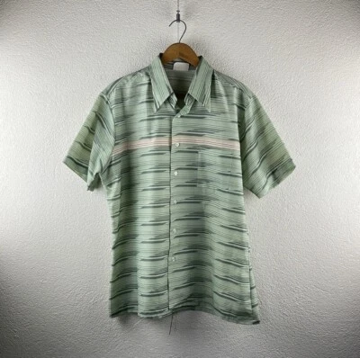 Vintage l 60s M Sears Kings Road Nylon Striped Chest Pocket Rockabilly Mod Shirt - Image 1 of 3