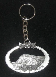 Schlüsselanhänger Zinn Millennium 2000 oval Metall Klippe Ozean Blumen Bäume Key Chain - Bild 1 von 3