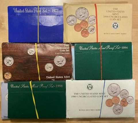 US Proof Sets & Mint Sets Same Year Estate Sale US Coins 1970-1999 Original Cover