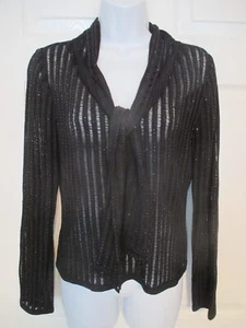 ST. JOHN Evening Black Sheer Rhinestone Tie Top Size S Cocktail Party - Picture 1 of 6