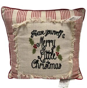 2 Christmas Throw Pillow Merry Little Christmas Ivory Red pNew With Tags - Picture 1 of 4