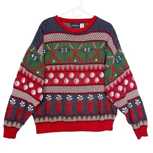 VTG Jack Nicklaus Sweater Mens Sz Large Red Golf All Over Print Christmas USA - Picture 1 of 14
