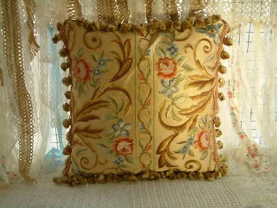 16"Antique Vintage Classic French Swirls Aubusson Design Embroidery Pillow Cover - Image 1 of 4