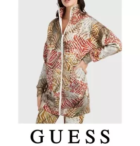 $108 GUESS Women’s M Long Oversized Scuba Jacket Maculage Full Zip Dress Connie - Picture 1 of 14