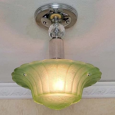 941b Antique 30s 40s CEILING LIGHT Art Deco fixture lamp chandelier jadeite colr Cover