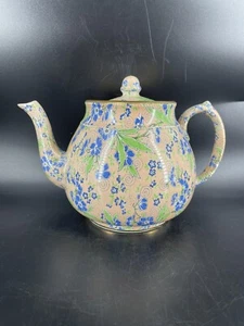 Wade England Blue Paisley Flower Porcelain Chintz Teapot Vtg Antq Transfer - Picture 1 of 15