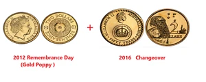 2012 $2 Remembrance Day Gold Poppy & 2016 Changeover $2 coin- Light Cir - Picture 1 of 3