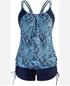 Hanna Nikole Damen Übergröße gestreift bedruckt Träger Tankini Oberteil mit Shorts 26W - Bild 1 von 7
