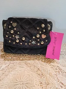 Betsey Johnson Small Black Velvet Purse Gold Tone Hardwear And Chain New - Picture 1 of 12