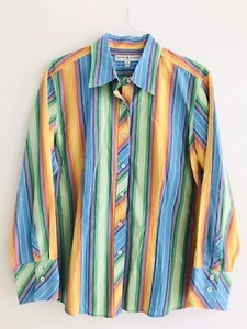 Tommy Hilfiger Button Front Collar Shirt Womens Size 20 Blue Stripes Cuff Cotton - Picture 1 of 12