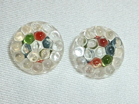 2 Reverse Painted Backs Clear Glass Buttons 9/16" Pre WWII Czechoslovakia Czech Cover