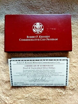 ROBERT F KENNEDY MEMORIAL COMMEMORATIVE PROOF & UNCIRCULATED SILVER DOLLAR SET - Image 1 of 4