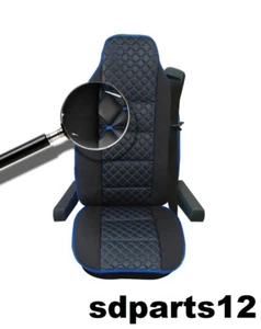 Per MAN Renault Coprisedile Ecopelle e Tessuto Nero con Rombi Blu Imbottito x 1 - Picture 1 of 2