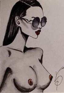 ACEO Printed and hand painted  by Viviana Scala. Elise in nude portrait - Picture 1 of 3